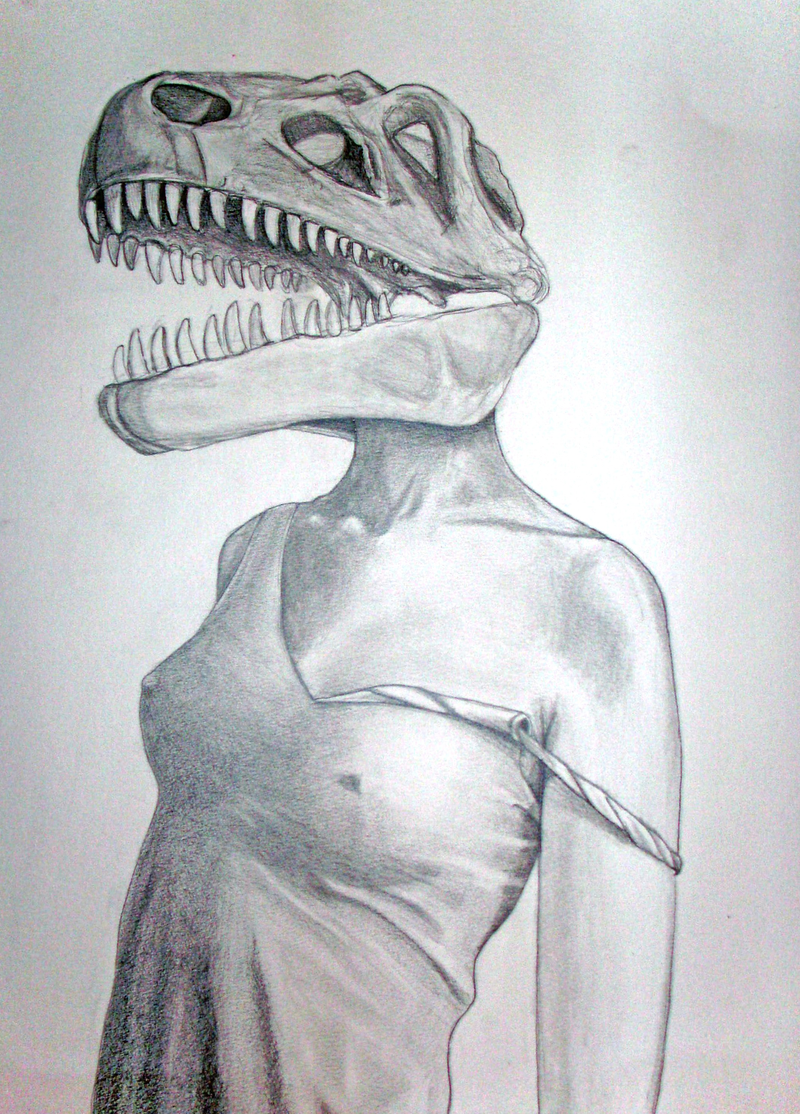 Illustration for article titled Paleontological pin-up girls have dinosaur skulls for heads